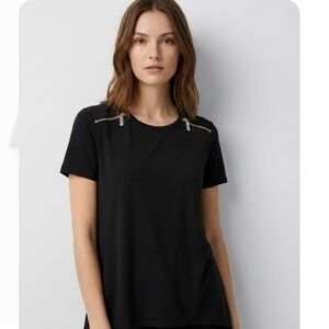 MICHAEL Michael Kors Black Crew Neck Zipper Shirt (NWOT)-Small